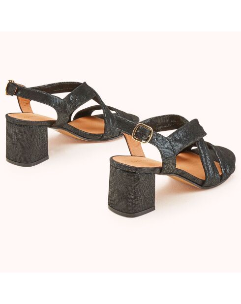Sandales en Velours de Cuir Vizzo noires - Talon 6 cm